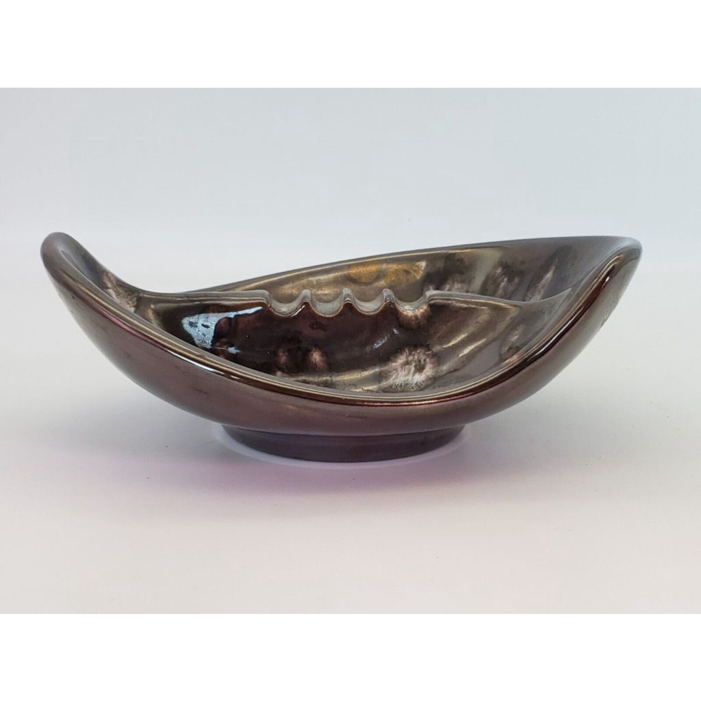 Vintage ART POTTERY ASHTRAY Dated 1980 Brown Leaf Shape